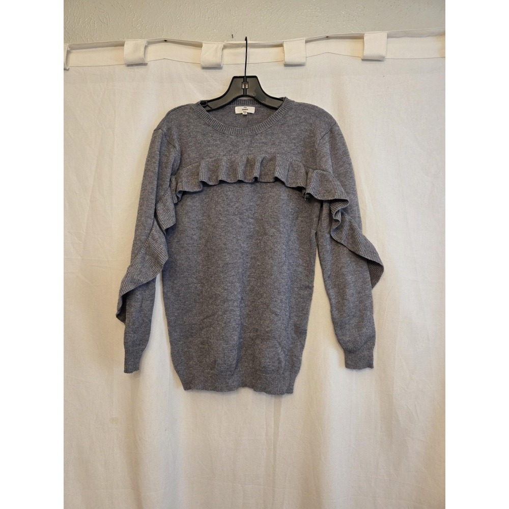 Entro Sweater Womens Small Gray Ruffle Long Sleeve Crew Neck‎ Soft Knit Pullover